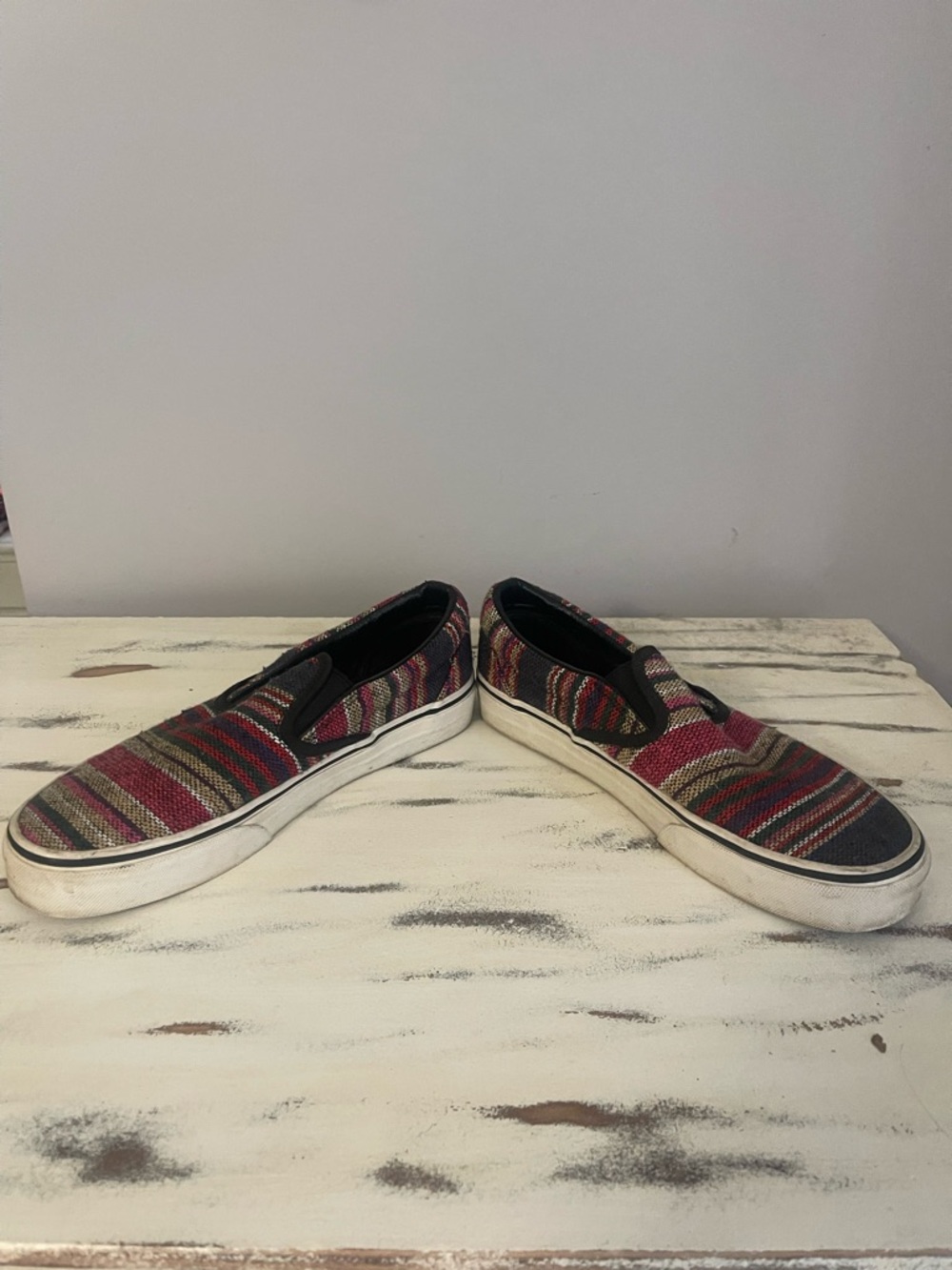 VANS Striped Slip-On Canvas Sneakers in Multicolor